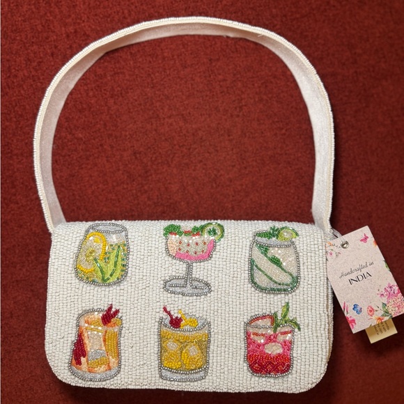 NWT Made in India Drinks Cocktails Vacation Summer Beaded Embellished Bag